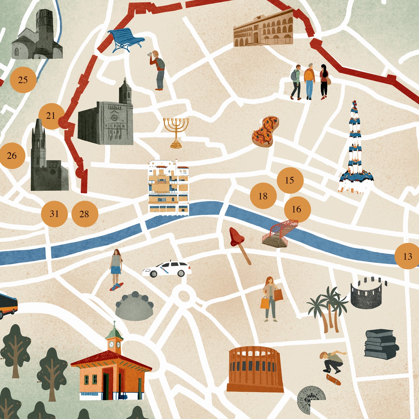 Mapa il·lustrat de Girona
